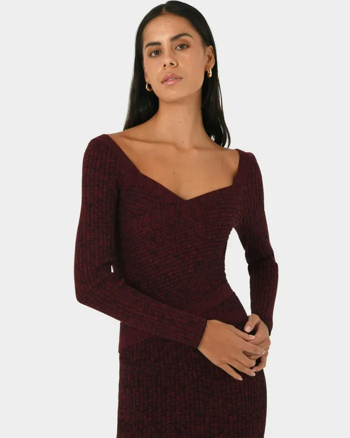 Forcast Cienna Cross Over Knit Top Rubyteal Women TShirts and Tops
