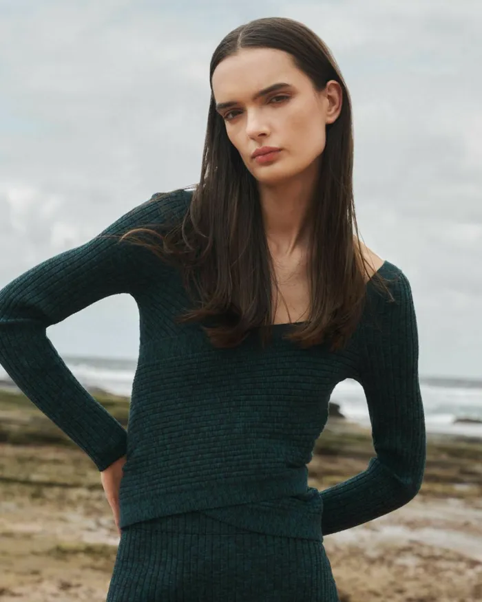 Forcast Cienna Cross Over Knit Top Rubyteal Women TShirts and Tops