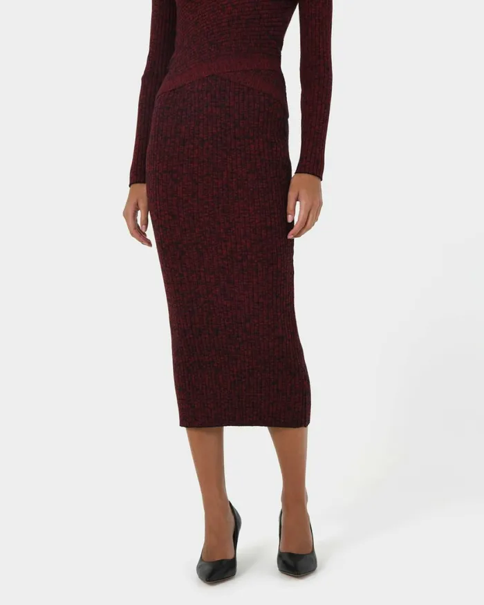 Forcast Cienna Knit Skirt Rubyteal Women Midi and Maxi Skirts