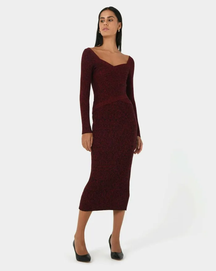 Forcast Cienna Knit Skirt Rubyteal Women Midi and Maxi Skirts