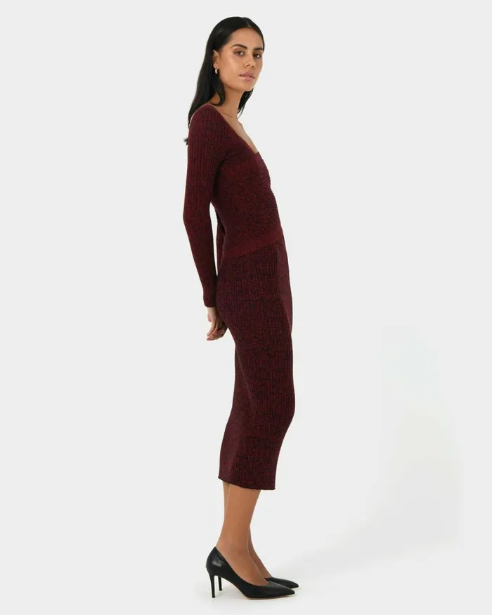 Forcast Cienna Knit Skirt Rubyteal Women Midi and Maxi Skirts
