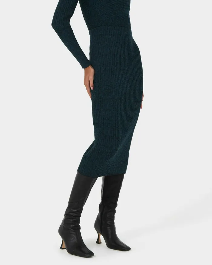 Forcast Cienna Knit Skirt Rubyteal Women Midi and Maxi Skirts