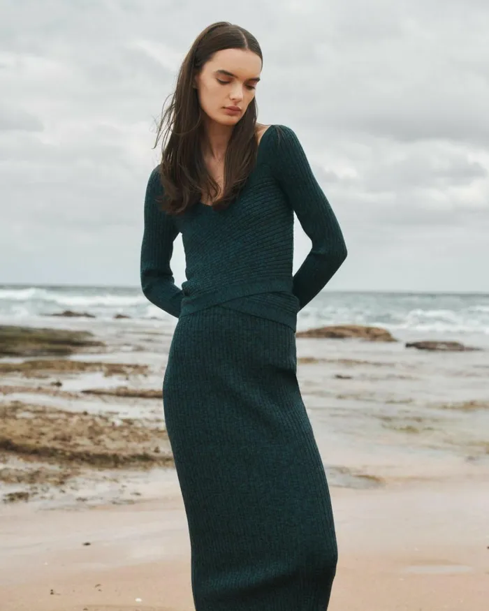 Forcast Cienna Knit Skirt Rubyteal Women Midi and Maxi Skirts