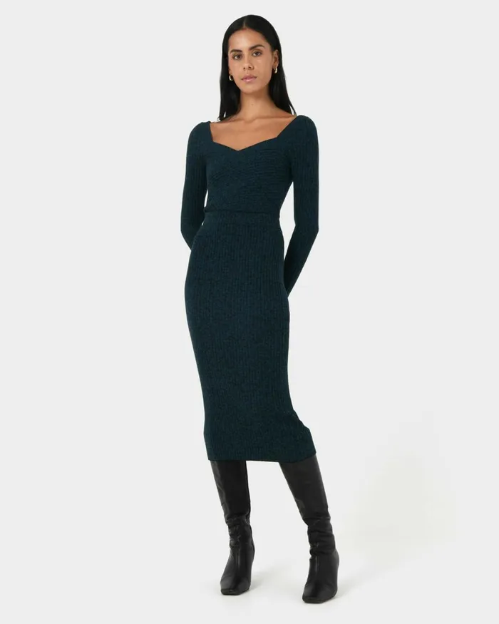 Forcast Cienna Knit Skirt Rubyteal Women Midi and Maxi Skirts