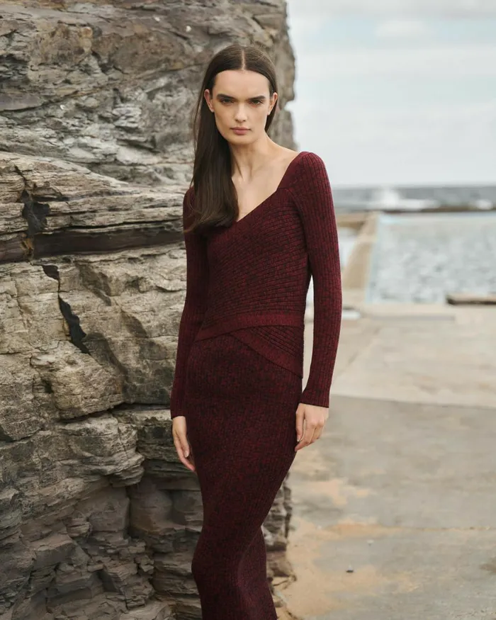 Forcast Cienna Knit Skirt Rubyteal Women Midi and Maxi Skirts