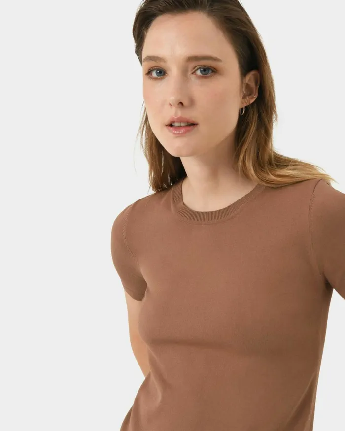 Forcast Cindy Short Sleeve Knit Top Clay Women TShirts and Tops