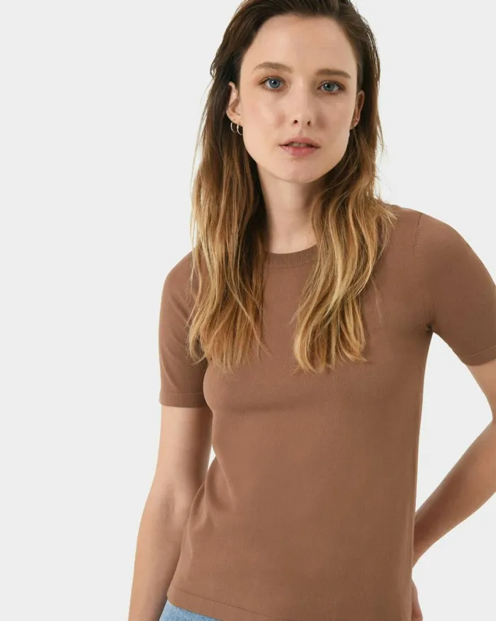 Forcast Cindy Short Sleeve Knit Top Clay Women TShirts and Tops