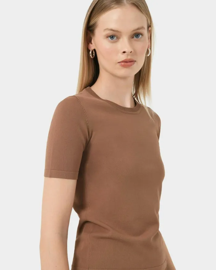 Forcast Cindy Short Sleeve Knit Top Clay Women TShirts and Tops