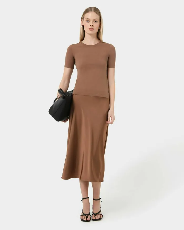 Forcast Cindy Short Sleeve Knit Top Clay Women TShirts and Tops