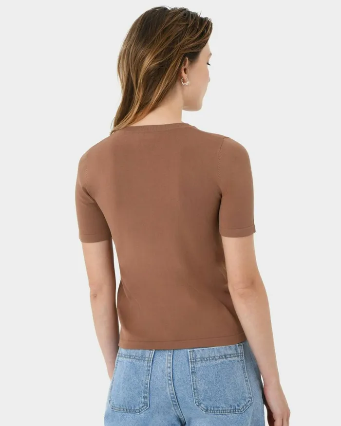 Forcast Cindy Short Sleeve Knit Top Clay Women TShirts and Tops