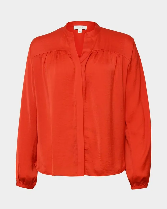 Forcast Claire Vneck Blouse Redblush Women Long Sleeve Tops
