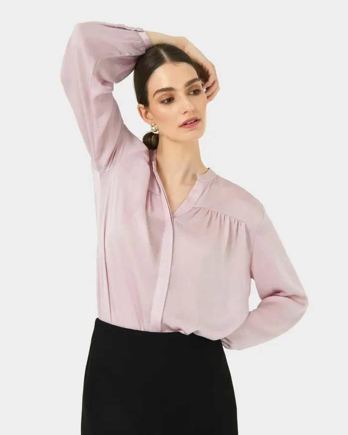 Forcast Claire Vneck Blouse Redblush Women Long Sleeve Tops