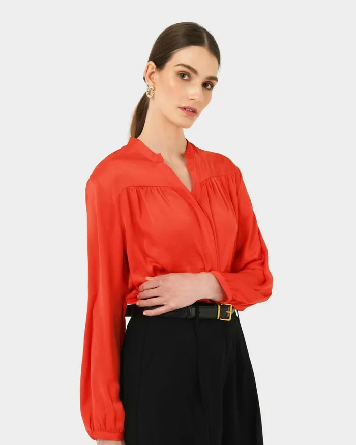 Forcast Claire Vneck Blouse Redblush Women Long Sleeve Tops