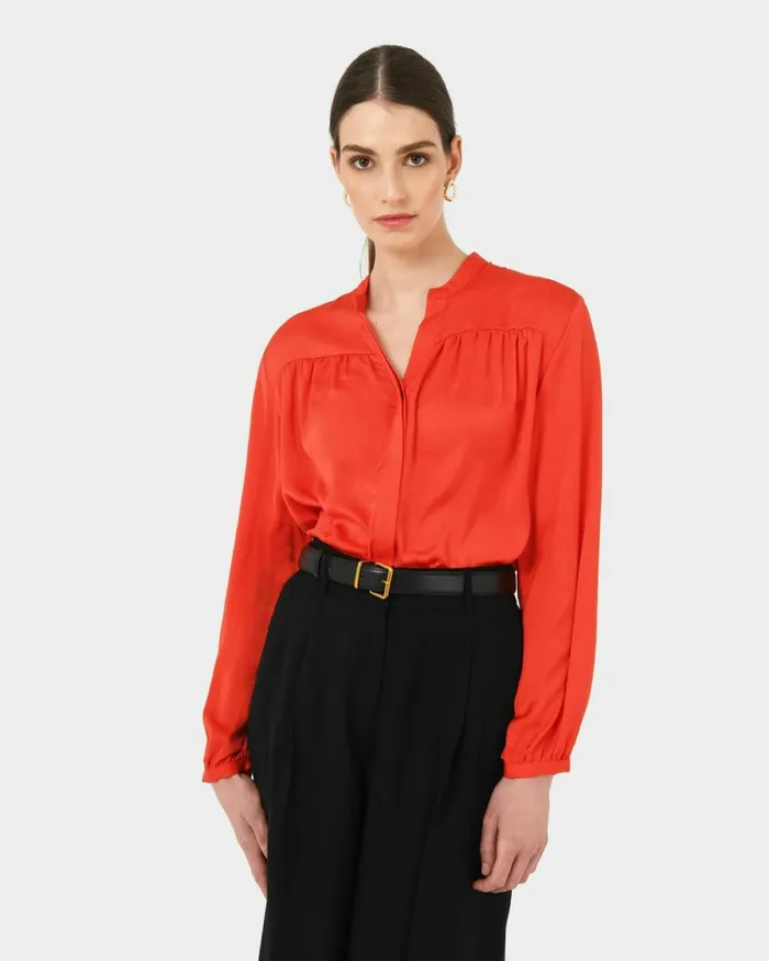 Forcast Claire Vneck Blouse Redblush Women Long Sleeve Tops