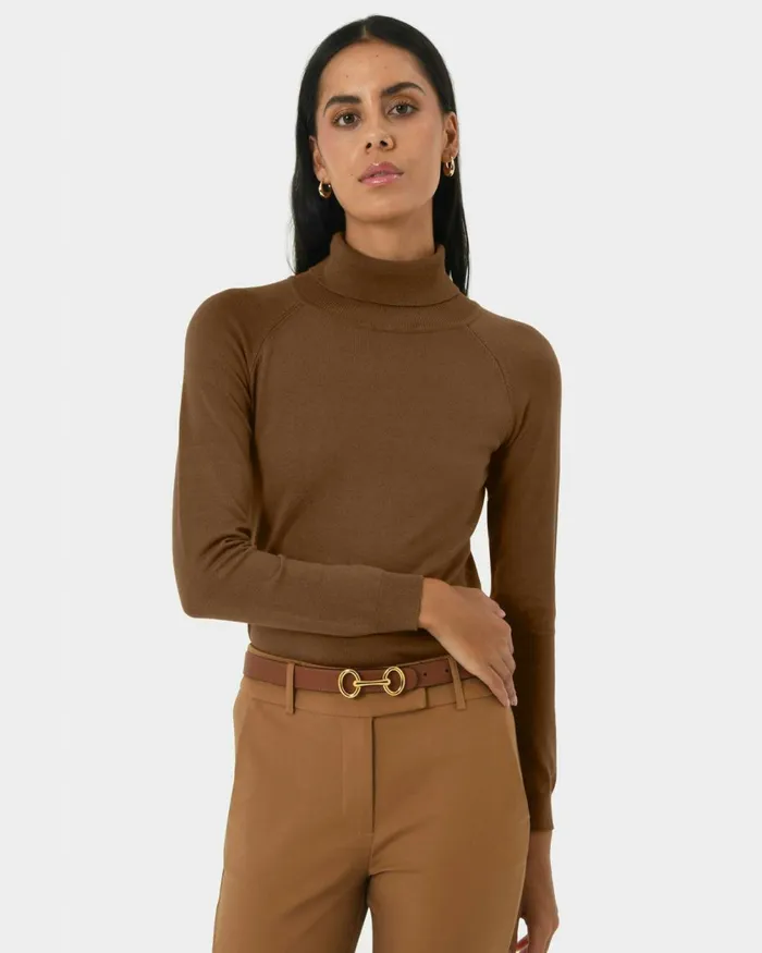 Forcast Clarisse Turtleneck Sweater Coffeeredivorypastel Khakinavygreycharcoalblack Women TShirts and Tops