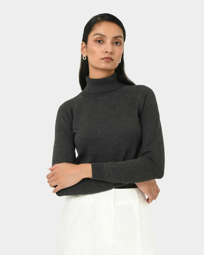 Forcast Clarisse Turtleneck Sweater Coffeeredivorypastel Khakinavygreycharcoalblack Women TShirts and Tops