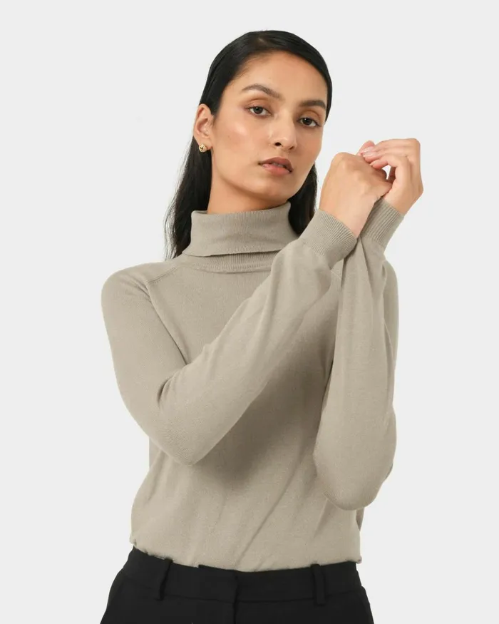 Forcast Clarisse Turtleneck Sweater Coffeeredivorypastel Khakinavygreycharcoalblack Women TShirts and Tops