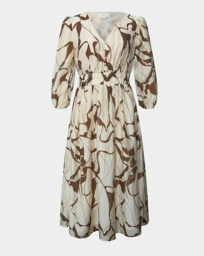 Forcast Cleo Vneck Dress Organic Brown Women Midi Dresses