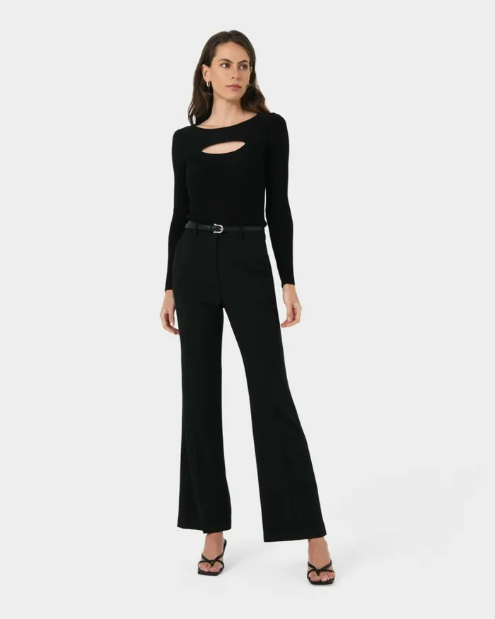 Forcast Clover Flare Leg Pants Black Women HighWaisted Pants