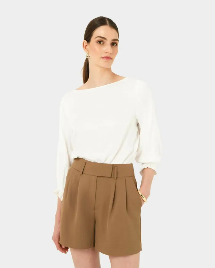 Forcast Cyra Long Sleeve Top Ivory Women Long Sleeve Tops