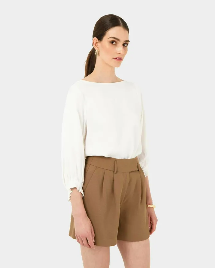 Forcast Cyra Long Sleeve Top Ivory Women Long Sleeve Tops