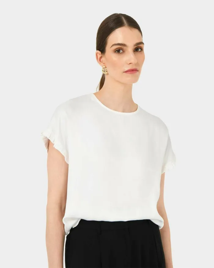 Forcast Cyra Short Sleeve Top Ivory Women TShirts and Tops