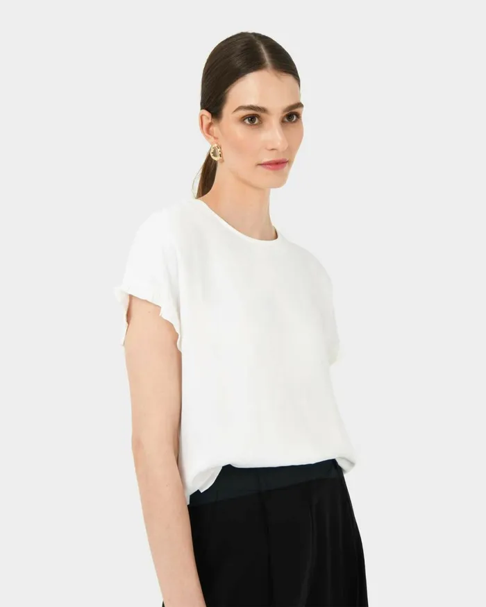 Forcast Cyra Short Sleeve Top Ivory Women TShirts and Tops