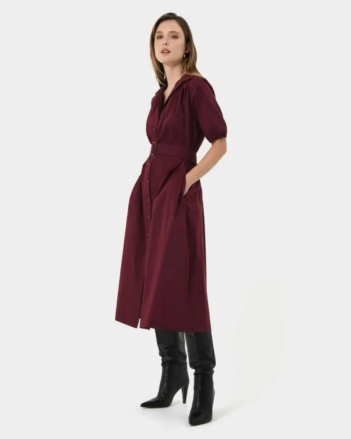 Forcast Dallia Shirt Dress Plumblack Women Midi Dresses