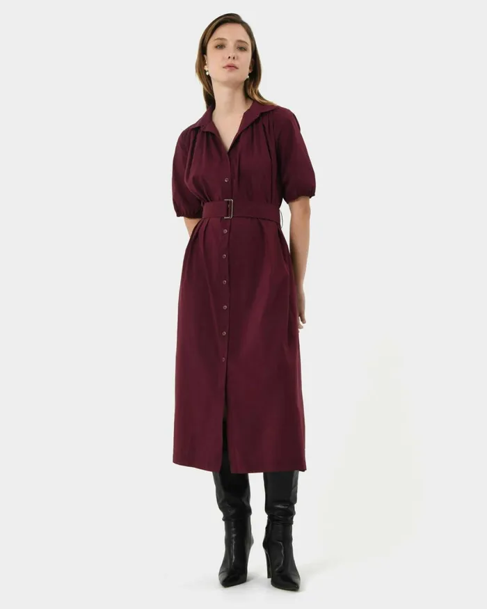 Forcast Dallia Shirt Dress Plumblack Women Midi Dresses