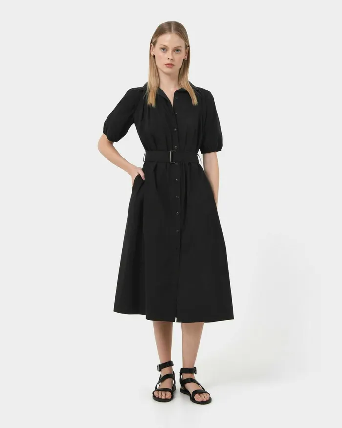 Forcast Dallia Shirt Dress Plumblack Women Midi Dresses