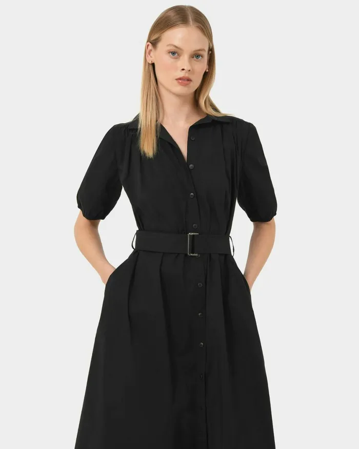 Forcast Dallia Shirt Dress Plumblack Women Midi Dresses