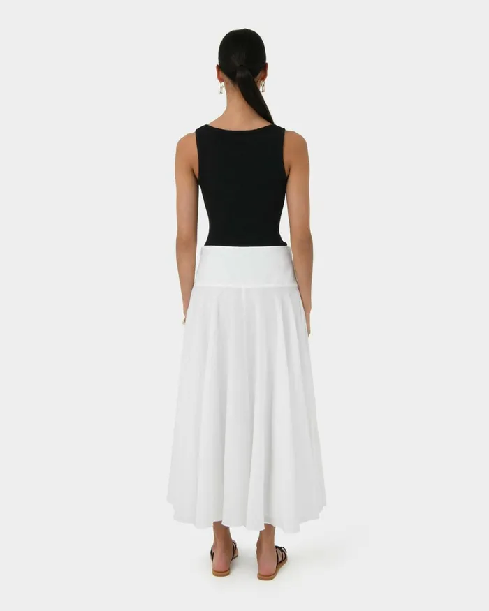 Forcast Deb Cotton Midi Full Skirt Ivoryblack Women Midi and Maxi Skirts