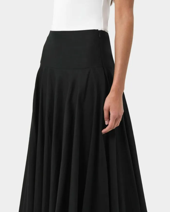 Forcast Deb Cotton Midi Full Skirt Ivoryblack Women Midi and Maxi Skirts