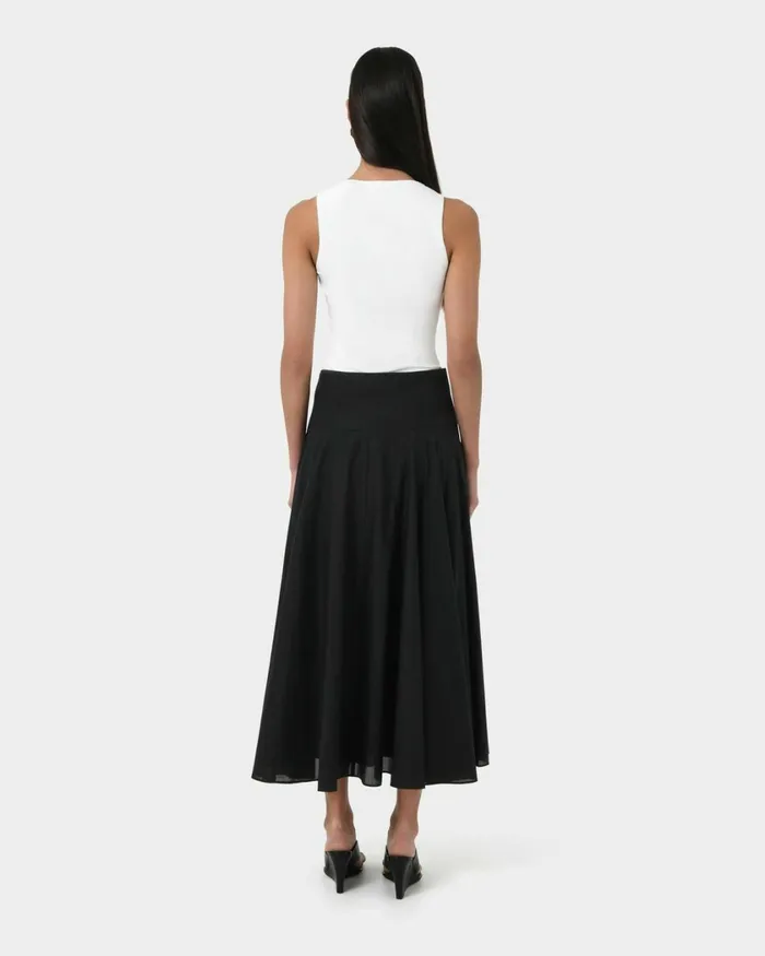 Forcast Deb Cotton Midi Full Skirt Ivoryblack Women Midi and Maxi Skirts