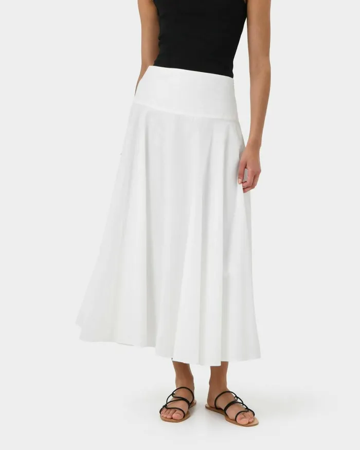 Forcast Deb Cotton Midi Full Skirt Ivoryblack Women Midi and Maxi Skirts