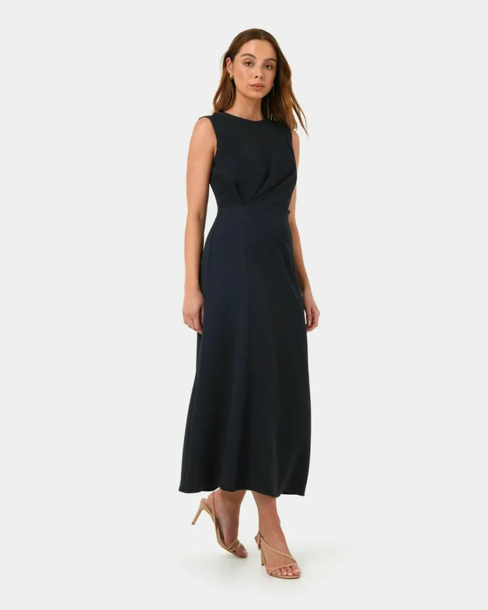 Forcast Demi Ruched Midi Dress Pastel Pinkmidnight Women Midi Dresses