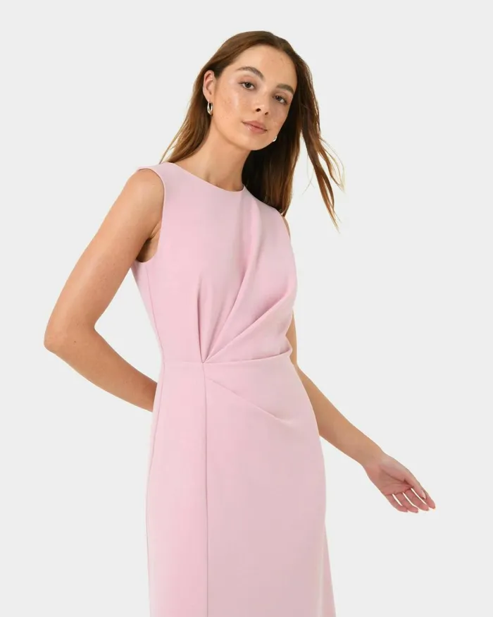 Forcast Demi Ruched Midi Dress Pastel Pinkmidnight Women Midi Dresses