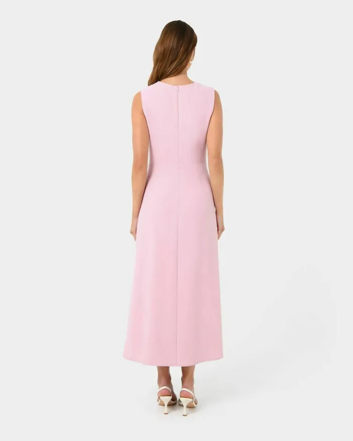 Forcast Demi Ruched Midi Dress Pastel Pinkmidnight Women Midi Dresses