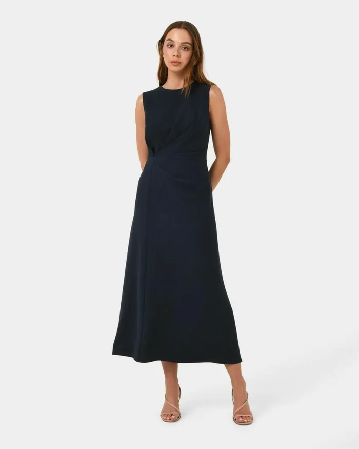 Forcast Demi Ruched Midi Dress Pastel Pinkmidnight Women Midi Dresses