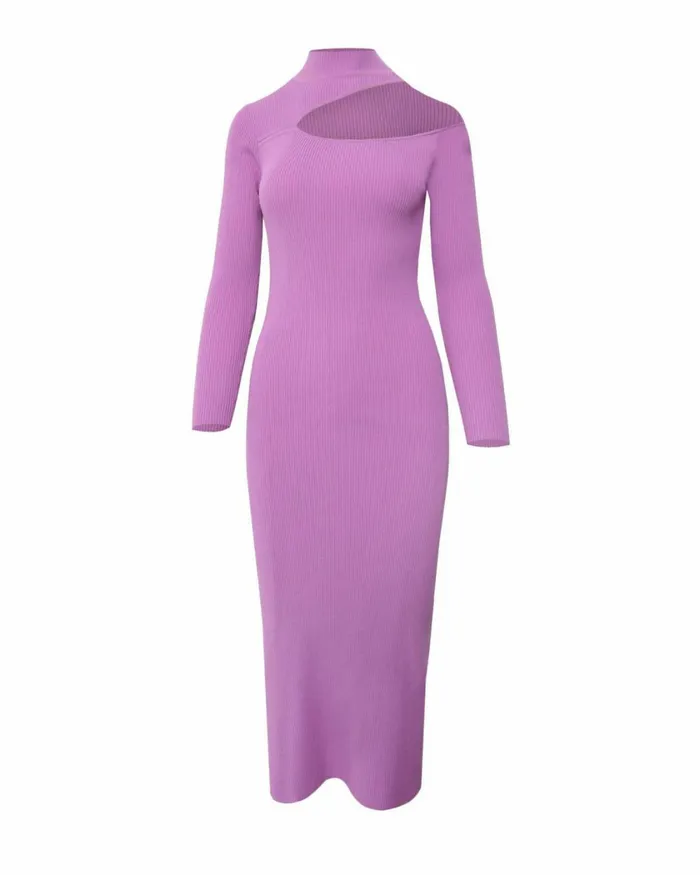 Forcast Destiny Cut Out Knit Dress Mauvegreen Women Midi Dresses