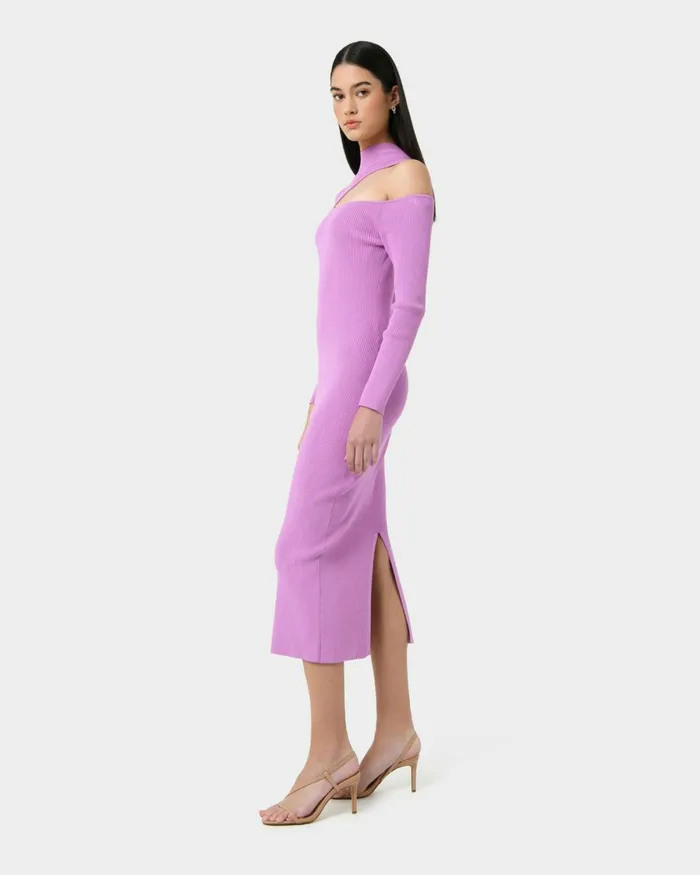 Forcast Destiny Cut Out Knit Dress Mauvegreen Women Midi Dresses