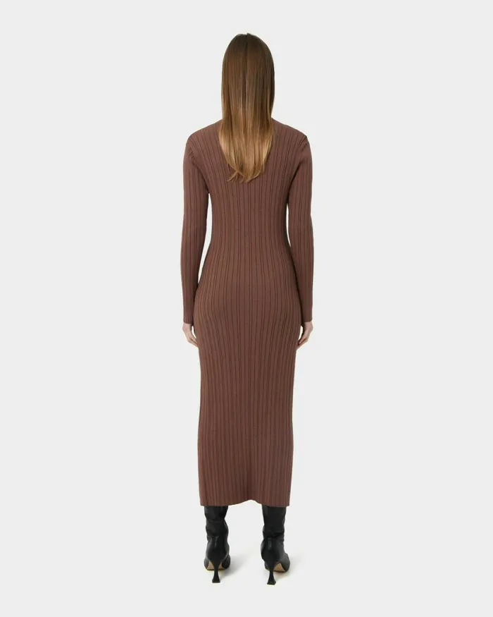 Forcast Diana Long Sleeve Knit Dress Mocha Women Midi Dresses