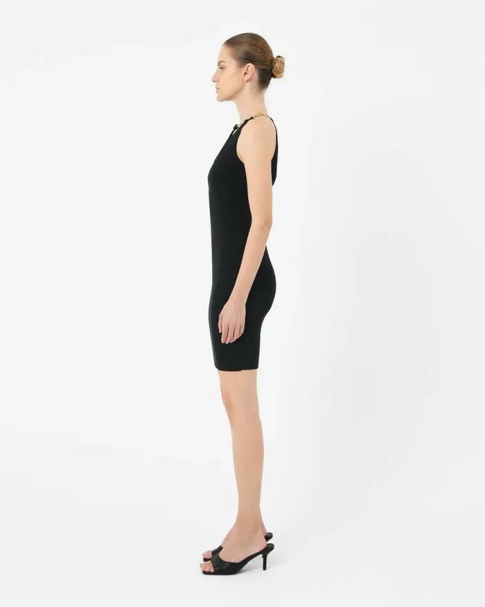 Forcast Diwa Chain Strap Knit Dress Black Women Knit Dresses