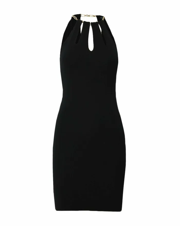 Forcast Diwa Chain Strap Knit Dress Black Women Knit Dresses