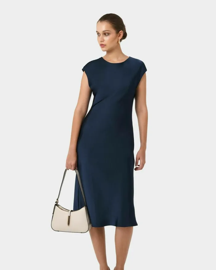 Forcast Dulce Satin Midi Dress Burgundyolivenavy Women Midi Dresses