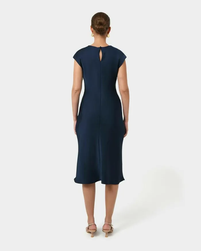 Forcast Dulce Satin Midi Dress Burgundyolivenavy Women Midi Dresses
