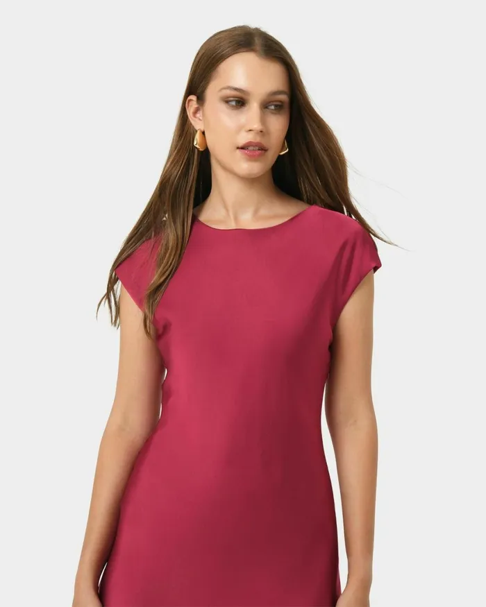 Forcast Dulce Satin Midi Dress Burgundyolivenavy Women Midi Dresses