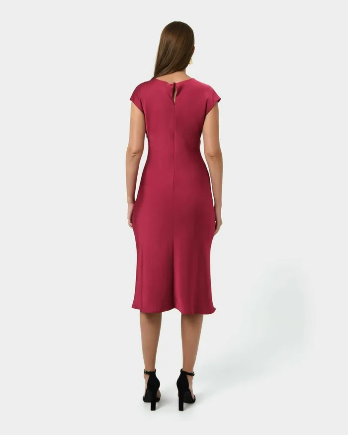 Forcast Dulce Satin Midi Dress Burgundyolivenavy Women Midi Dresses