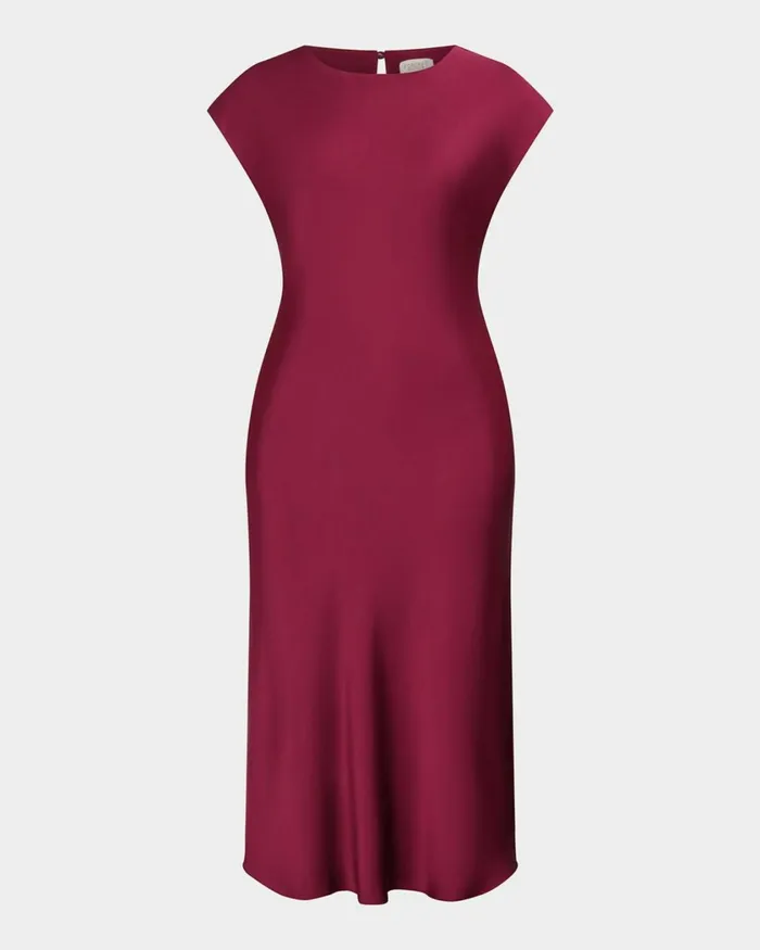 Forcast Dulce Satin Midi Dress Burgundyolivenavy Women Midi Dresses