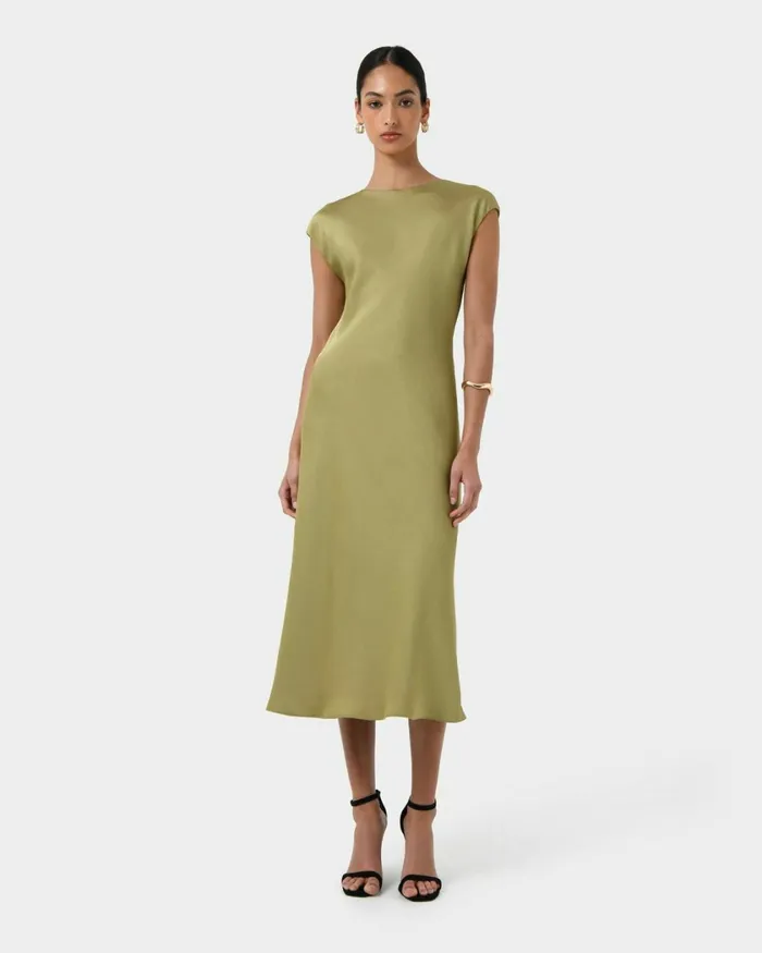 Forcast Dulce Satin Midi Dress Burgundyolivenavy Women Midi Dresses